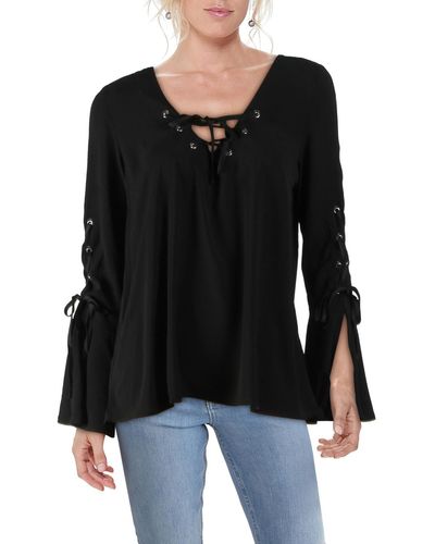 Band Of Gypsies Lace Up Cross Front Top - Black