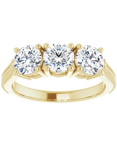 Pompeii3 1 1/2 Ct Three Stone Lab Grown Diamond Engagement Anniversary Ring Yellow Gold - Metallic
