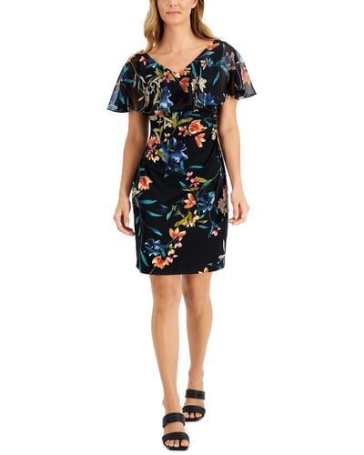 Connected Apparel Petites Floral Mini Cocktail And Party Dress - Blue