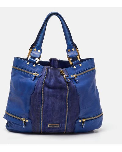 Jimmy Choo Leather And Suede Mandah Expandable Bag - Blue