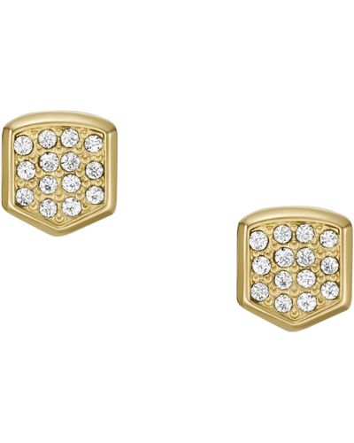 Fossil Stainless Steel Gold-tone Glitz Heritage Crest Earrings - Metallic