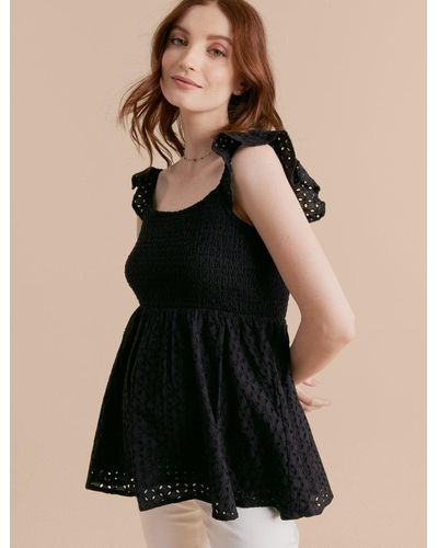 A Pea In The Pod Flutter Sleeve Eyelet Maternity Top - Black