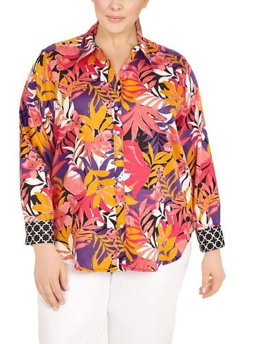 Ruby Rd. Plus Floral Print Collared Blouse