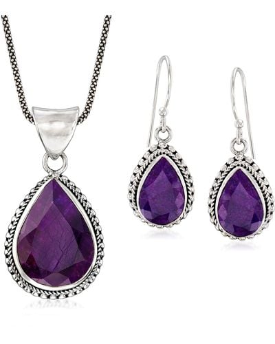 Ross-Simons Sapphire Jewelry Set: Earrings And Pendant Necklace - Purple