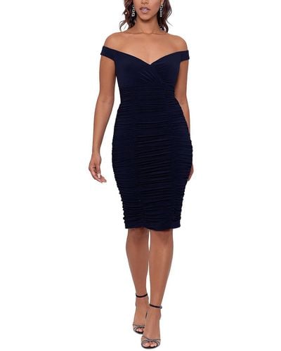 Xscape Off-the-shoulder Ruched Cocktail And Party Dress - Blue