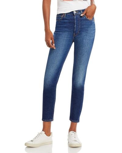 RE/DONE High Rise Crop Ankle Jeans - Blue