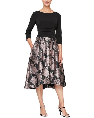 SLNY Floral Hi-low Cocktail And Party Dress - Black
