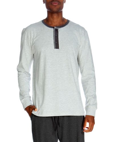 Unsimply Stitched 3 Button Lounge Henley Shirt - Contrast Piping - Gray