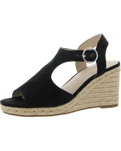 LifeStride Tersa Faux Suede Ankle Strap Wedge Heels - Black