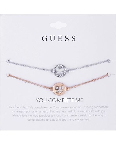 Guess Factory Silver And Rose Gold-tone Bracelet Set - White