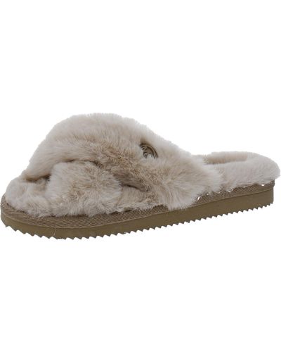 Michael Kors Lala Furry Open Toe Slip On Slide Sandals - Gray