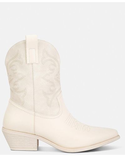 LONDON RAG Hasting Patchwork Detail Low Heel Cowboy Boots - Natural