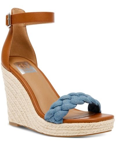 DV by Dolce Vita Harriat Faux Leather Ankle Strap Wedge Sandals - Blue