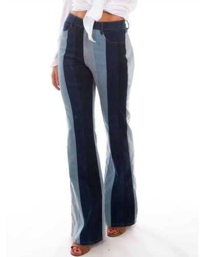 Scully Multi Colored Panel Flare Jeans - Blue