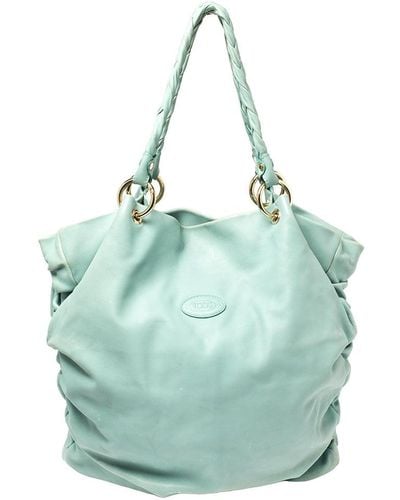 Tod's Pleated Leather Tote - Green