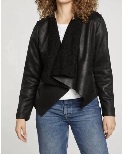 Chaser Brand Faux Suede Shearling Reversible Ls Waterfall Neck Jacket - Black
