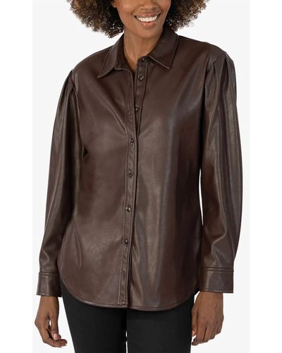 Kut From The Kloth Henrietta Pleather Button Down Top - Brown