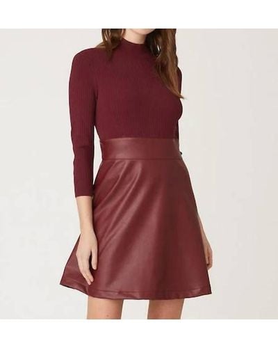 Shoshanna Alexa Leather/knit Dress - Red