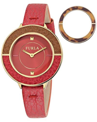 Furla Club Dial Calfskin Leather Watch - Red