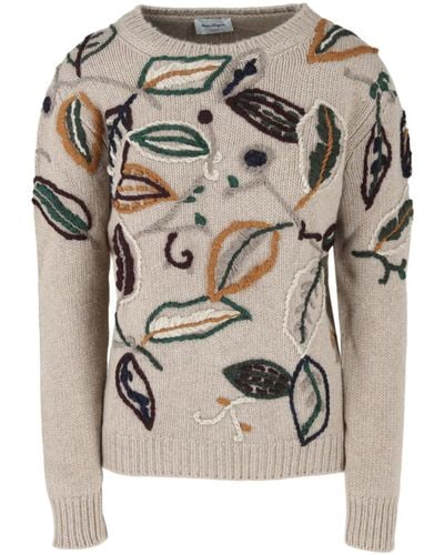 Ferragamo Embroidered Detail Sweater - Gray