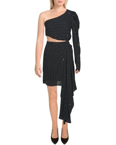 AFRM Polka Dot One Shoulder Cocktail Dress - Black