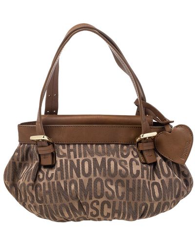 Moschino Monogram Canvas And Leather Tote - Brown