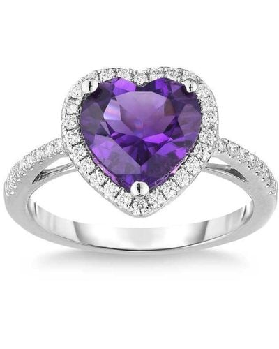 Pompeii3 8mm Heart Amethyst & Diamond Ring - Purple