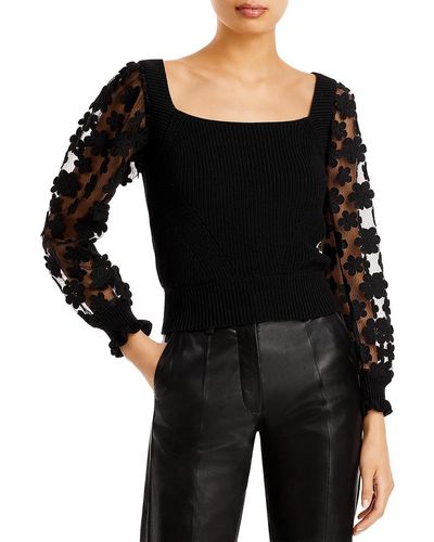 French Connection Juliet Applique Sheer Crop Sweater - Black