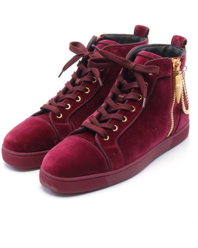Christian Louboutin Louis The Lips Flat Lewes High Cut Sneakers Velor Bordeaux - Red