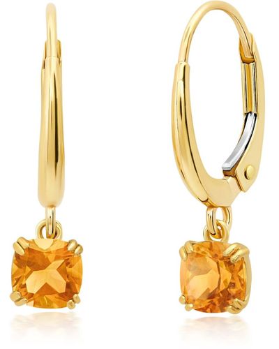 Nicole Miller 10k White Or Yellow Gold Cushion Cut 5mm Gemstone Dangle Lever Back Earrings - Metallic