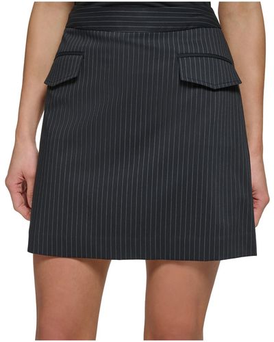 DKNY Petites Mini Pinstripe A-line Skirt - Black