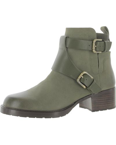 NYDJ Parvani Leather Block Heel Ankle Boots - Green