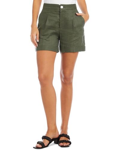 Karen Kane Linen Cuffed High-waist Shorts - Green