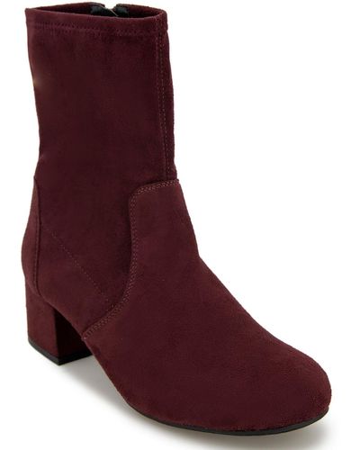 Kenneth Cole Road Stretch Faux Suede Block Heel Ankle Boots - Red