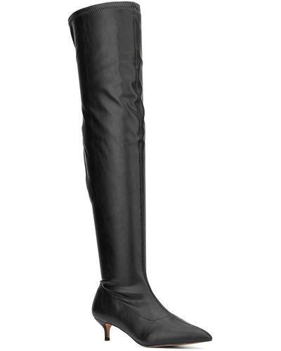 New York & Company Ilana Faux Leather Kitten Heel Over-the-knee Boots - Black