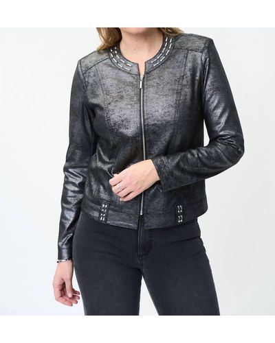 Joseph Ribkoff Zip Leather Jacket - Gray