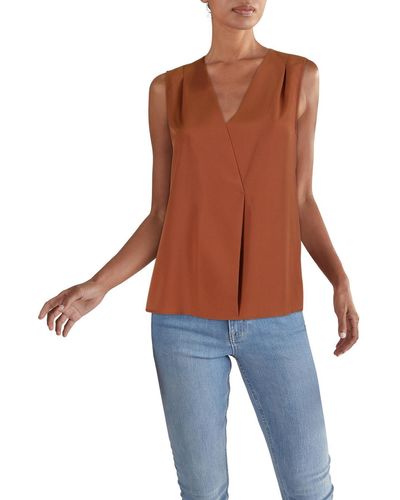 French Connection Pleated V-neck Blouse - Blue