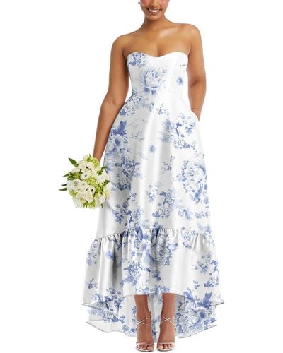 Alfred Sung Plus Floral Print Polyester Evening Dress - Blue