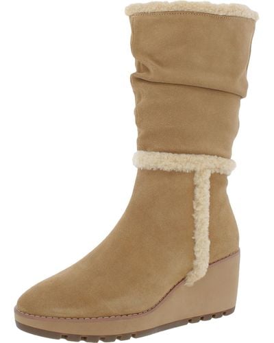 Anne Klein Preslie Leather Slouchy Wedge Boots - Natural