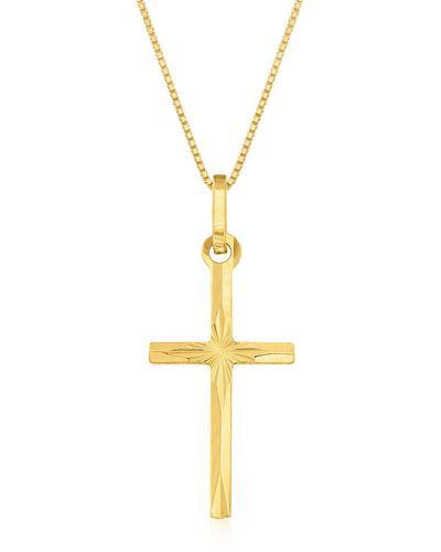 Ross-Simons Italian 18kt Yellow Gold Diamond-cut Cross Pendant Necklace - Metallic