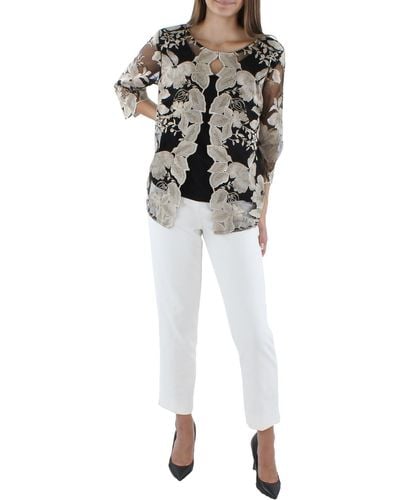 Alex Evenings Lace Overlay Embroidered Blouse - White