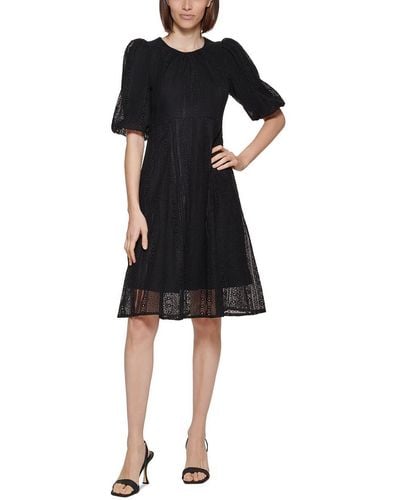 Calvin Klein Lace Knee Fit & Flare Dress - Black