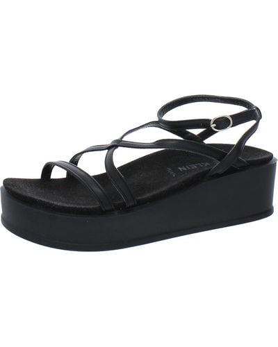 Anne Klein Verano Faux Leather Ankle Strap Wedge Sandals - Black