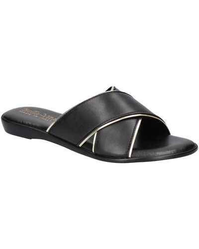Bella Vita Tab Leather Metallic Trim Slide Sandals - Black