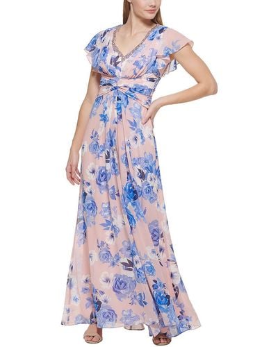 Eliza J Plus Floral Maxi Fit & Flare Dress - Blue