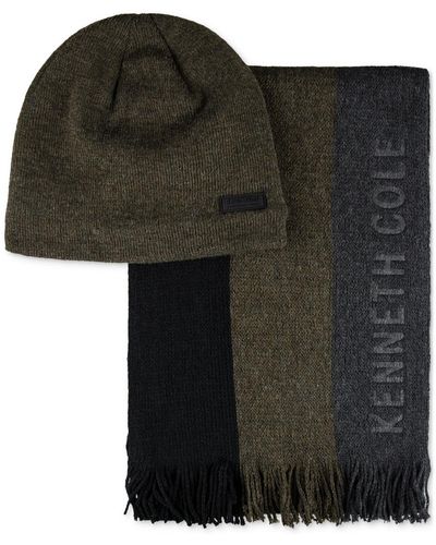 Kenneth Cole Fleece Lined Cold Weather Hat & Scarf Set - Black