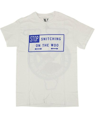 Vlone(GOAT) X Pop Smoke 'stop Snitching' Short Sleeves T-shirt - White/blue