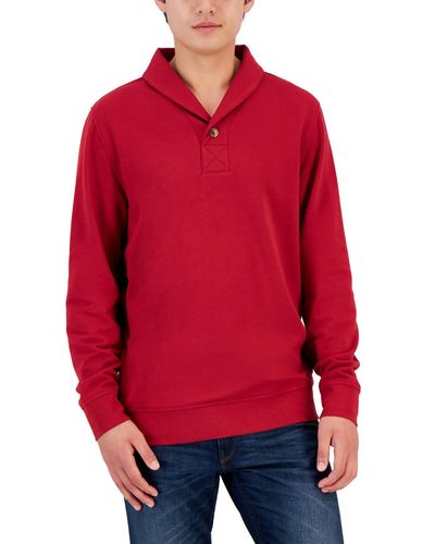 Club Room Fleece Placket Pullover Sweater - Red