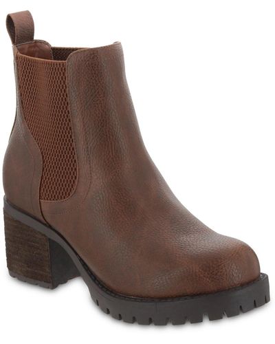 MIA Jonna Faux Leather Block Heel Chelsea Boots - Brown