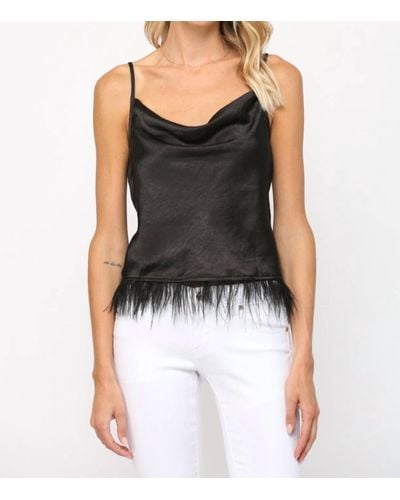Fate Leah Feather Trimmed Cowl Neck Cami - Black